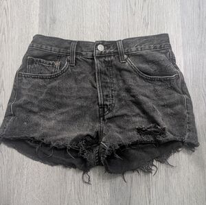 Levi’s 501 Original High Rise Black Distressed Cutoff Denim Shorts 26
